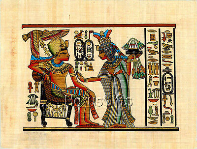 Egyptian Papyrus (King Tut and Wife) - Hand Painted