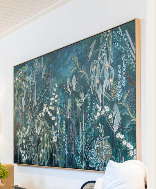 Stretched Indigenous Artwork Canvas with an Oak Floating frame