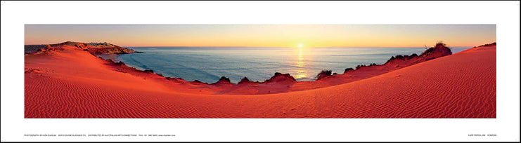 A panoramic photograph of Cape Peron at Rockingham, Western Australia, featuring the southern end of Cockburn Sound with protected beaches, limestone cliffs, and panoramic views. The image includes a facsimile signature by Ken Duncan on the bottom right.