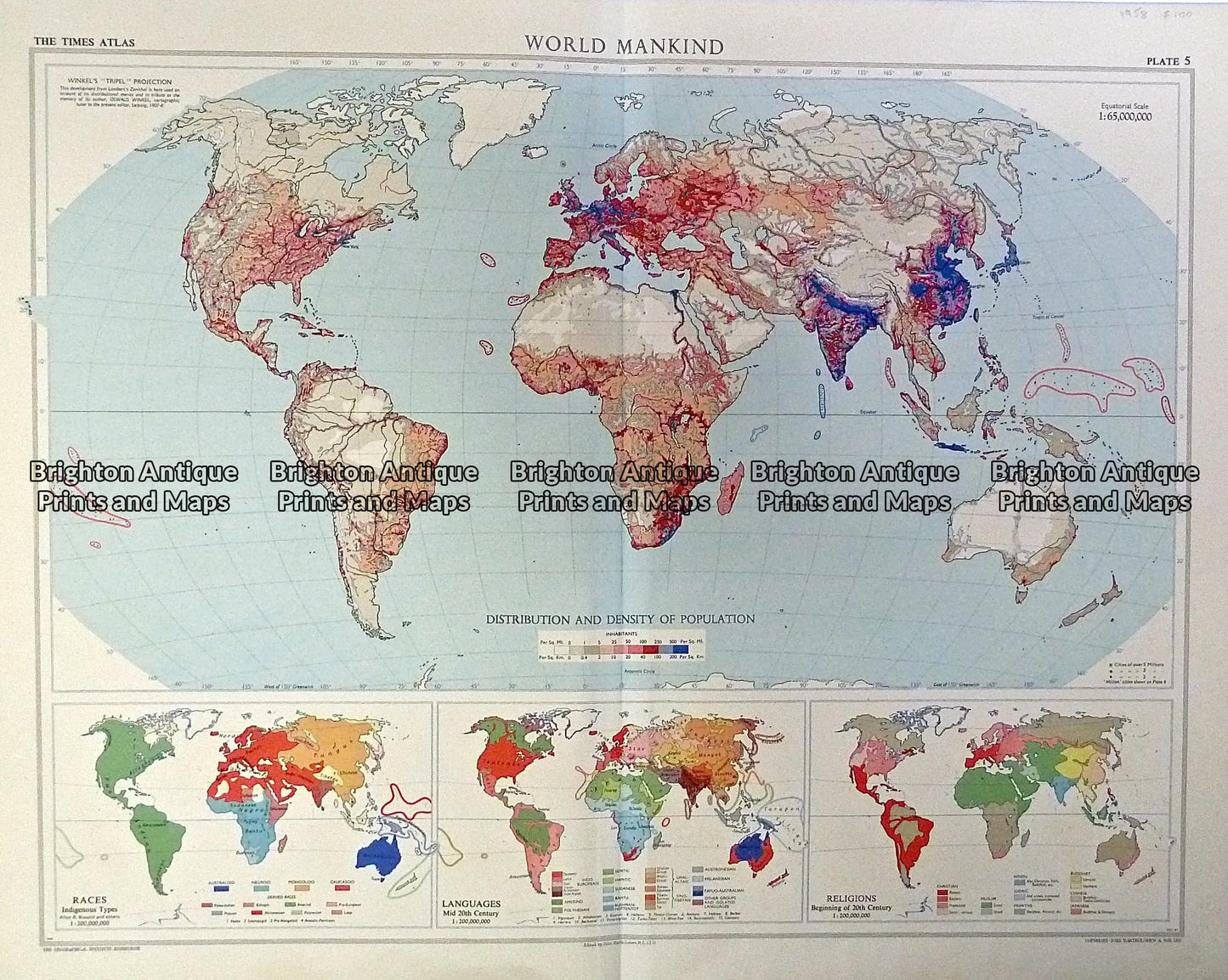 Vintage map – World Mankind by Bartholomew c.1958 Ref#232-909
