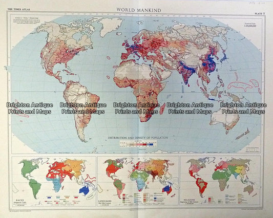Vintage map – World Mankind by Bartholomew c.1958 Ref#232-909