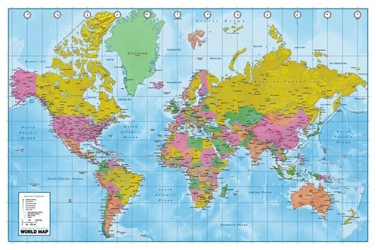 Terrain & Political World Map - Poster